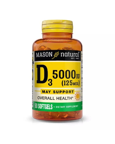 Вітамін D3 5000 МО, Vitamin D3, Mason Natural, 50 гелевих капсул