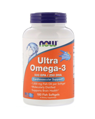 Ультра Омега-3, 500 EPA/250 DHA, Ultra Omega-3, Now Foods, 180 гелевых капсул