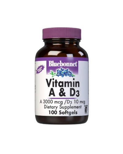 Вітамін А і D3 10 000 IU / 400 IU, Bluebonnet Nutrition, 100 желатинових капсул