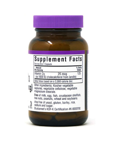 Витамин D3 1000IU, Bluebonnet Nutrition, 90 вегетарианских капсул Витамин D3 1000IU, Bluebonnet Nutrition, 90 вегетарианских капсул