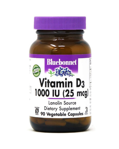 Витамин D3 1000IU, Bluebonnet Nutrition, 90 вегетарианских капсул