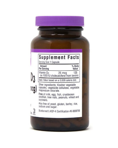 Вiтамiн D3 1000IU, Bluebonnet Nutrition, 180 вегетаріанських капсул Вiтамiн D3 1000IU, Bluebonnet Nutrition, 180 вегетаріанських капсул