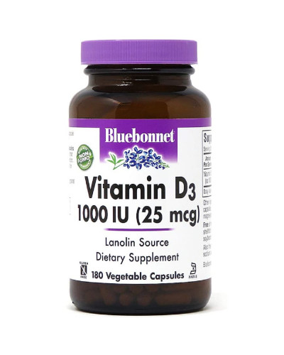 Вiтамiн D3 1000IU, Bluebonnet Nutrition, 180 вегетаріанських капсул