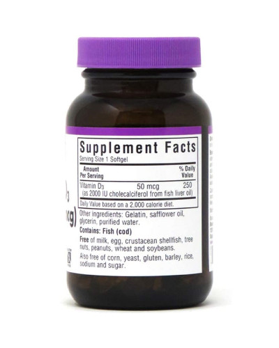 Вiтамiн D3 2000IU, Bluebonnet Nutrition, 100 желатинових капсул Вiтамiн D3 2000IU, Bluebonnet Nutrition, 100 желатинових капсул
