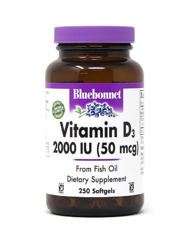Вiтамiн D3 2000IU, Bluebonnet Nutrition, 250 желатинових капсул