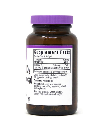Вiтамiн D3 2000IU, Bluebonnet Nutrition, 250 желатинових капсул Вiтамiн D3 2000IU, Bluebonnet Nutrition, 250 желатинових капсул