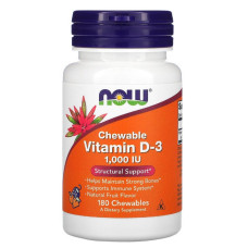 Витамин D3 1000 IU, фруктовый вкус, Chewable Vitamin D3, Natural Fruit Flavor, Now Foods, 180 жевательных таблеток