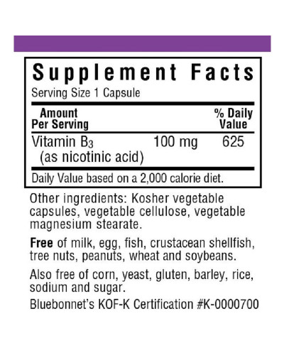 Нiaцин (В3) 100 мг, Bluebonnet Nutrition, 90 вегетаріанських капсул Нiaцин (В3) 100 мг, Bluebonnet Nutrition, 90 вегетаріанських капсул