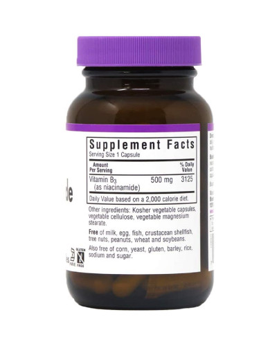 Нiацинамiд (B3) 500мг, Bluebonnet Nutrition, 60 вегетаріанських капсул Нiацинамiд (B3) 500мг, Bluebonnet Nutrition, 60 вегетаріанських капсул