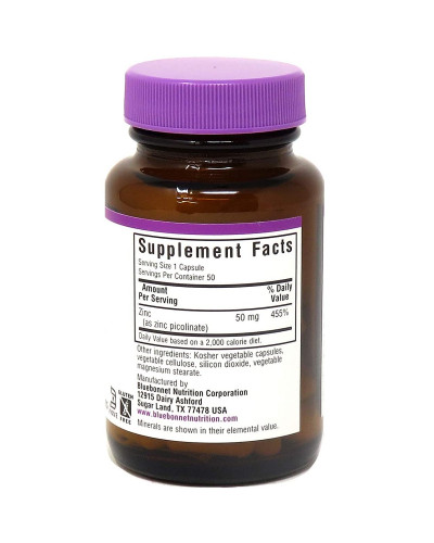 Цинк Пиколинат 50мг, Bluebonnet Nutrition, 50 вегетарианских капсул