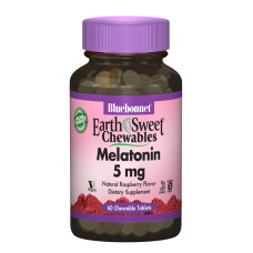 Мелатонин 5мг, Вкус Малины, Earth Sweet Chewables, Bluebonnet Nutrition, 60 жевательных таблеток