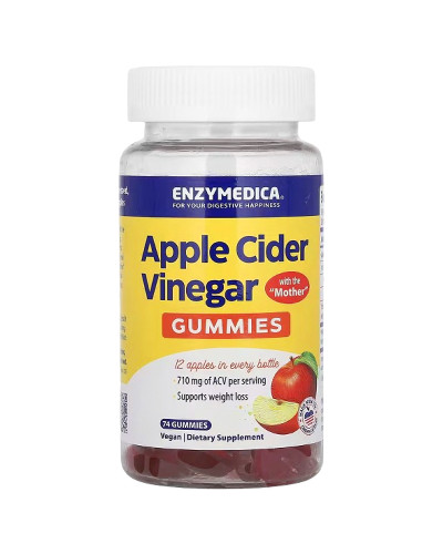 Яблучний оцет, Apple cider vinegar, Enzymedica, 74 жувальні цукерки
