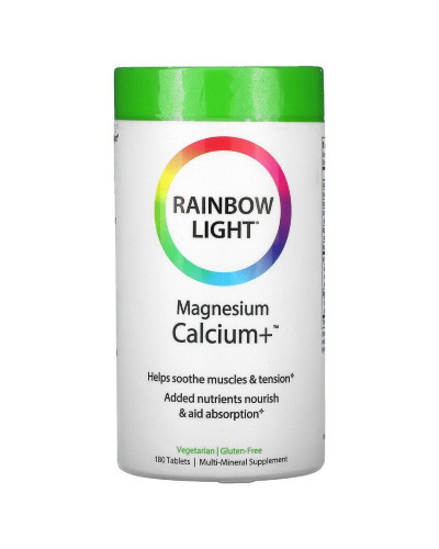 Магний Кальций +, Magnesium Calcium+, Food-Based Formula, Rainbow Light, 180 таблеток