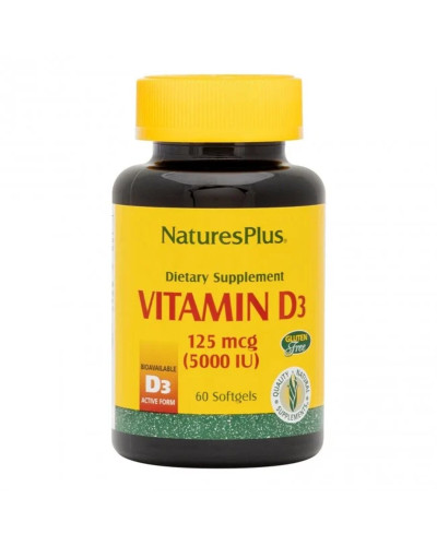 Вітамін D3 5000IU, Natures Plus, 60 желатинових капсул