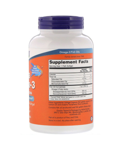Ультра Омега-3, 500 EPA/250 DHA, Ultra Omega-3, Now Foods, 180 гелевых капсул