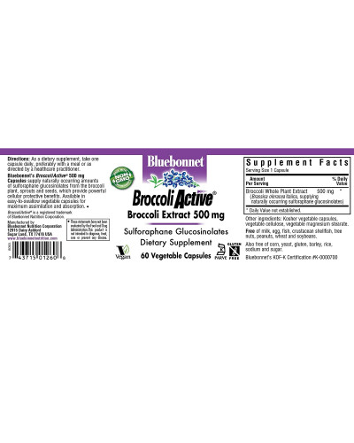 Экстракт Брокколи 500 мг, Broccoli Active, Bluebonnet Nutrition, 60 вегетарианских капсул