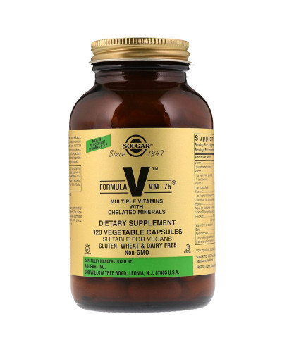 Форма Мінералів, Формула V, VM-75, Solgar, 120 капсул (кришка з перекосом)