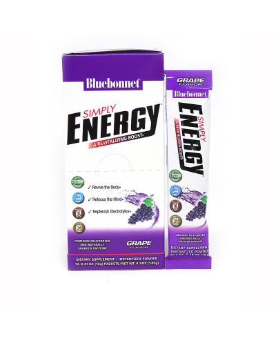 Энергетический напиток в порошке, Вкус Винограда, Bluebonnet Nutrition, Simply Energy Grape, 14 пакетиков по 10 г