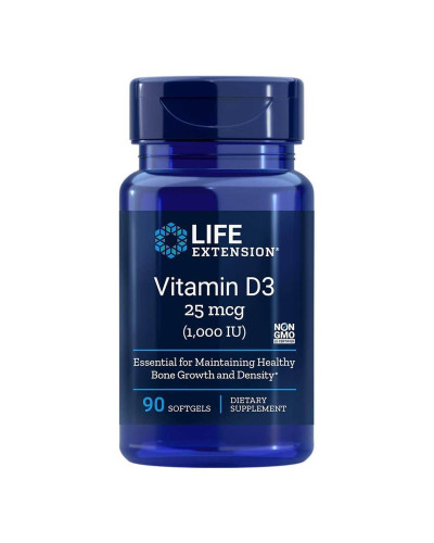 Вітамін D3, Vitamin D3, Life Extension, 25 мкг (1000 МО), 90 гелевих капсул