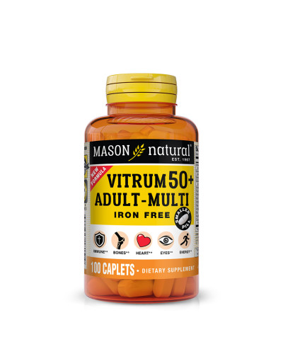Мультивитамины 50+ без железа, Vitrum 50+ Adult-Multi Iron Free, Mason Natural, 100 каплет