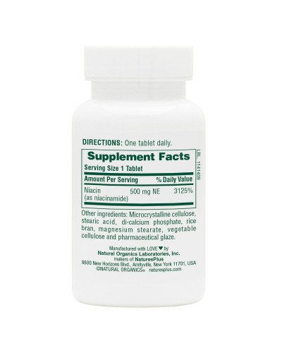 Нiацинамiд (В3), Niacinamide, 500 мг, Natures Plus, 90 таблеток