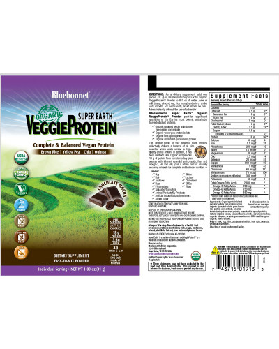 Органічний рослинний Протеїн, Смак Моккачіно, Super Earth, Bluebonnet Nutrition, 8 пакетиків