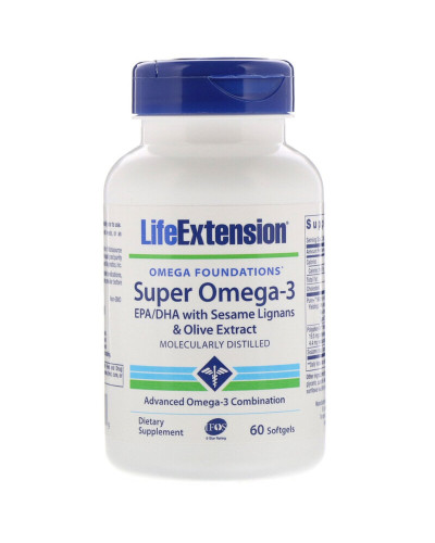 Супер Омега-3, Omega Foundations, Super Omega-3, Life Extension, 60 Желатиновых Капсул