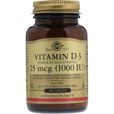 УЦЕНКА Витамин D3, Cholecalciferol, Solgar, 25 мкг, 1,000 МЕ, 180 таблеток (нехватка упаковки)