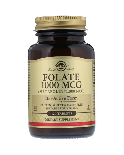 Фолієва кислота, Folate, Solgar, фолат, 1000 мкг, 120 таблеток