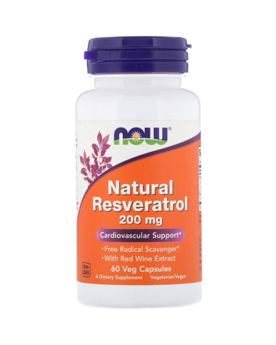 Ресвератрол, Natural Resveratrol, Now Foods, 200 Мг, 60 Капсул