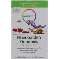 Мультивитамины и мультиминералы, Fiber Garden, Вкус Кислых Ягод, Яблока и Мандарина, Rainbow Light, 30 пакетиков, (по 4 жевательных конфеты)