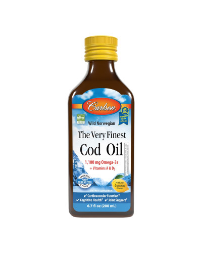 Жир Печінки Дикої Норвезької Тріски, Смак Лимона, Cod Liver Oil, Carlson, 200 мл
