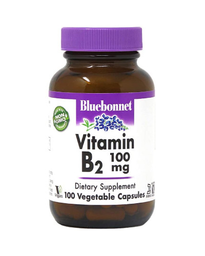 УЦІНКА Вітамін B2 100 мг, Vitamin B2, Bluebonnet Nutrition, 100 вегетаріанських капсул (частково відсутня плівка)