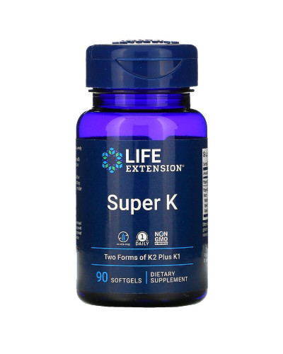 Вітамін К в двух формах (К2 + К1), Life Extension, Супер К, 90 капсул