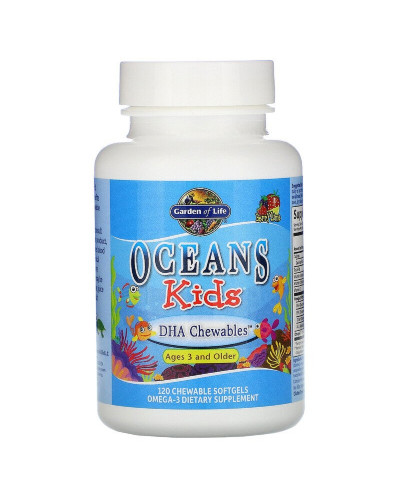 Комплекс Для Дітей Омега 3, З ДГК, Oceans Kids, Garden of Life, Від 3 Років і Старше, Смак Ягідний Лайм, 120 мг, 120 жувальних м'яких таблеток