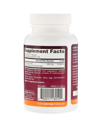 Пантотенова кислота (B5) Pantothenic Acid, Jarrow Formulas, 500 мг, 100 капсул