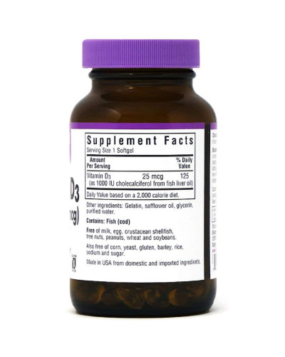 Вiтамiн D3 1000IU, Bluebonnet Nutrition, 250 желатинових капсул