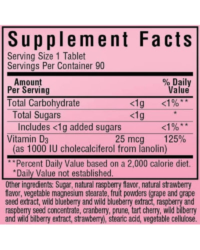 Вiтамiн D3 1000IU, Смак Малини, Earth Sweet Chewables, Bluebonnet Nutrition, 90 жувальних таблеток