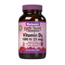 Витамин D3 1000IU, Вкус Малины, Earth Sweet Chewables, Bluebonnet Nutrition, 90 жевательных таблеток