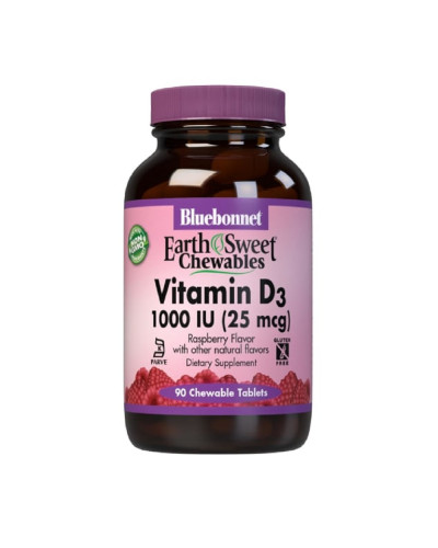 Вiтамiн D3 1000IU, Смак Малини, Earth Sweet Chewables, Bluebonnet Nutrition, 90 жувальних таблеток