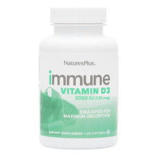 Витамин D3 5000 IU (25 mcg) Для Иммунитета,  Natures Plus, 60 Желатиновых Капсул