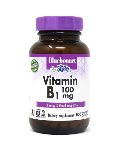 Вітамін B1 100 мг, Vitamin B1, Bluebonnet Nutrition, 100 вегетаріанських капсул