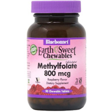 Метилфолат (B9) 800мкг, Вкус Малины, Earth Sweet Chewables, Bluebonnet Nutrition, 90 жевательных таблеток