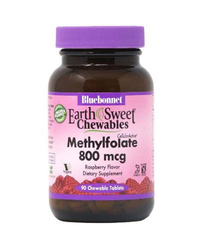 Метілфолат (B9) 800мкг, Смак Малини, Earth Sweet Chewables, Bluebonnet Nutrition, 90 жувальних таблеток