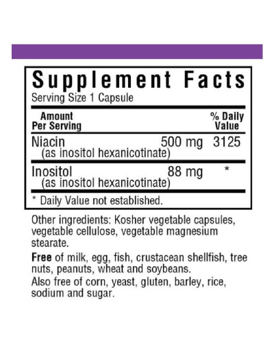 Нiацин без iнфузату (В3) 500мг, Bluebonnet Nutrition, 60 вегетаріанських капсул