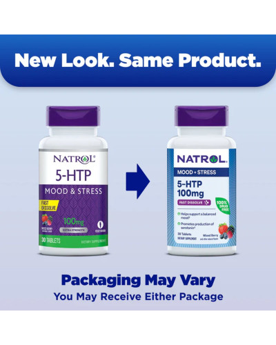 5-HTP (Гидрокситриптофан) быстрорастворимый, 100 мг, вкус диких ягод, 5-HTP, Natrol, 30 таблеток