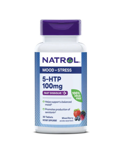 5-HTP (Гидрокситриптофан) быстрорастворимый, 100 мг, вкус диких ягод, 5-HTP, Natrol, 30 таблеток