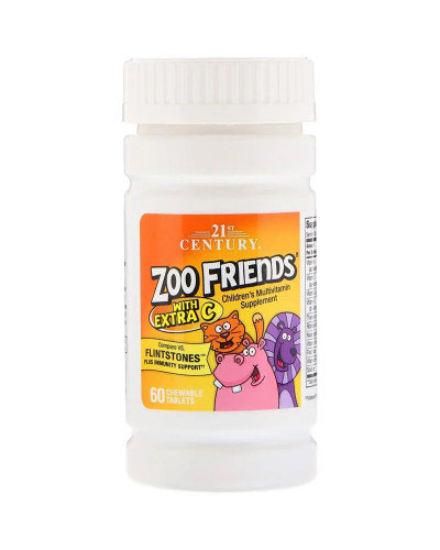 Детские Мультивитамины с Витамином C, Zoo Friends, 21st Century, 60 жевательных таблеток