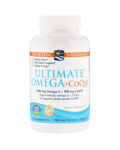 Рыбий жир + Коэнзим Q10, 1000 мг, Nordic Naturals, Ultimate Omega + CoQ10, 120 капсул