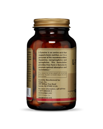 L-Тирозин, L-Tyrosine, Solgar, 500 мг, 50 вегетаріанських капсул